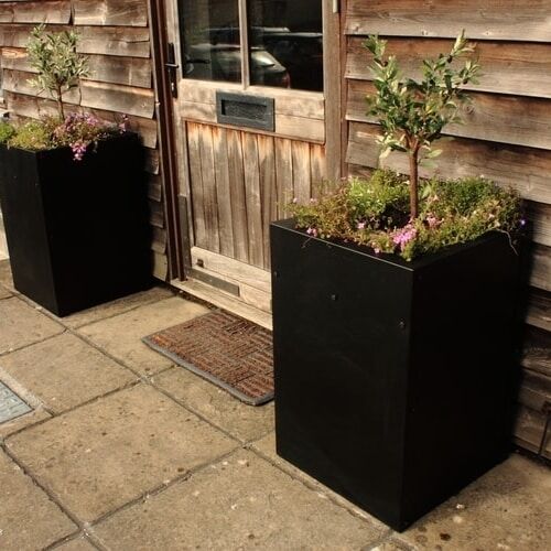 Double olive logo planter Ironfire industrial style steel planters