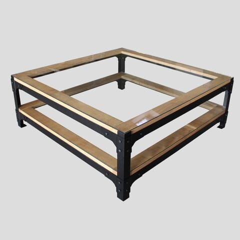 Oak Two Frames Square Coffee Table 480x480 Oak Framed Coffee Table with Glass Top and Bottom