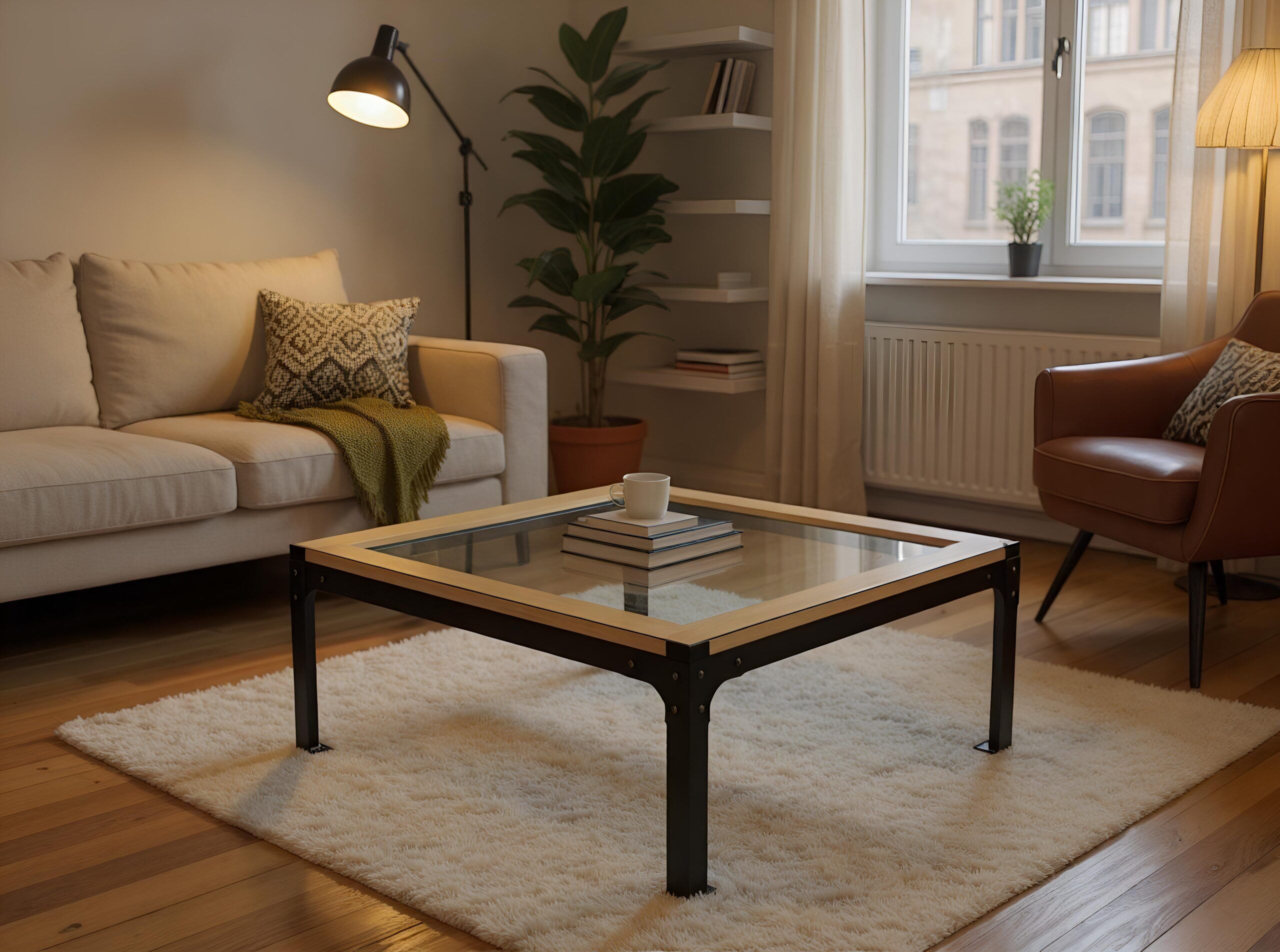 Ironfire Minimalist coffee table glass top